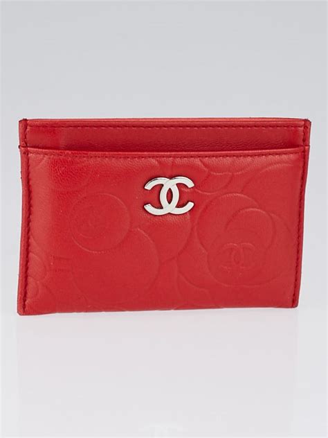 CHANEL Lambskin Camellia Card Holder Dark Red